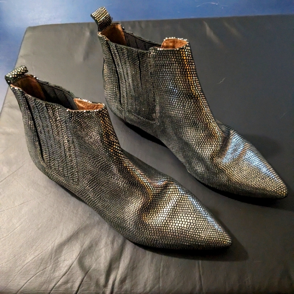 Reflective metallic chelsea booties